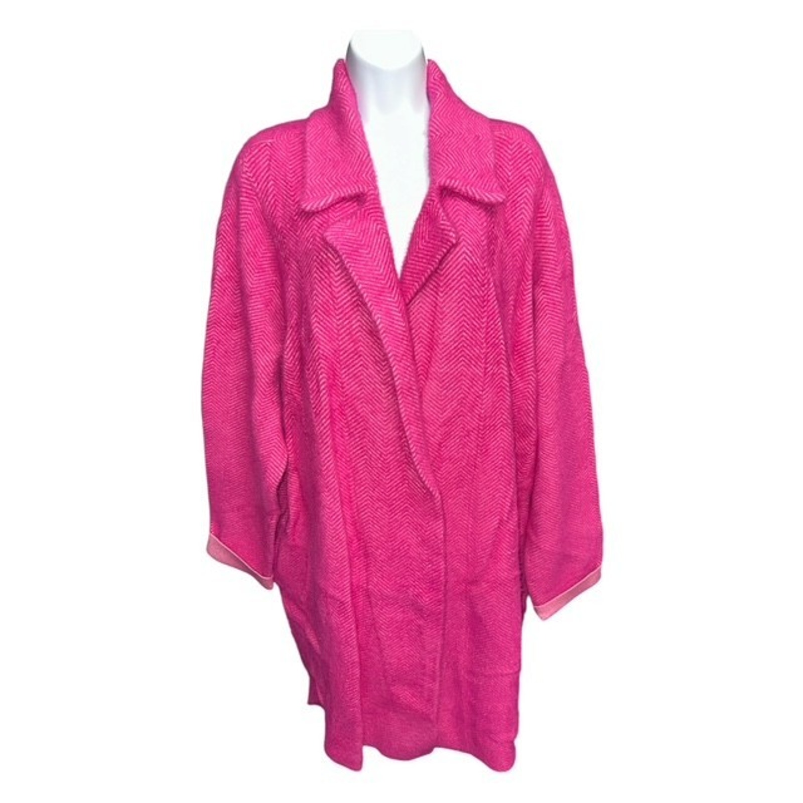Pink Women's Open-Front Textured Coatigan Liverpool Herringbone Sweater — image 2 of 7
